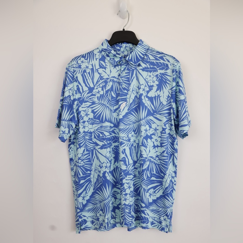 NVRLND Neverland Country Club Short Sleeve Golf Polo - Blue Floral - Medium